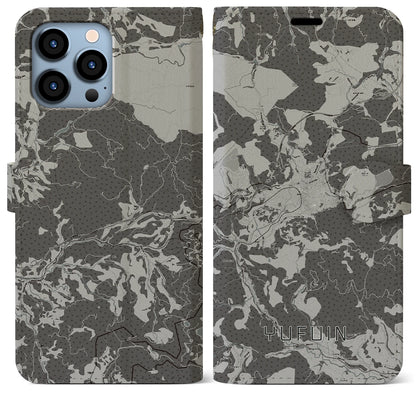 【湯布院（大分県）】地図柄iPhoneケース（手帳タイプ）モノトーン・iPhone 13 Pro Max 用