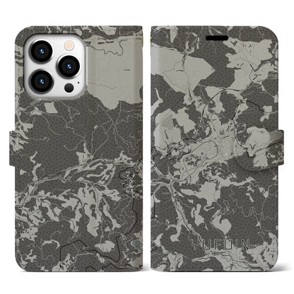 【湯布院（大分県）】地図柄iPhoneケース（手帳タイプ）モノトーン・iPhone 13 Pro 用