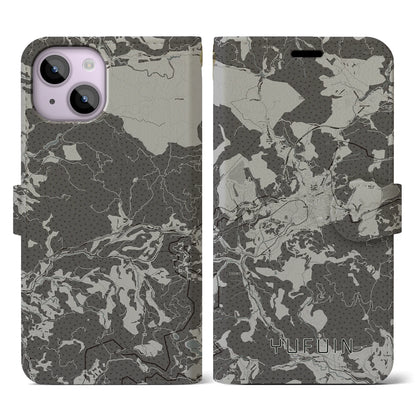 【湯布院（大分県）】地図柄iPhoneケース（手帳タイプ）モノトーン・iPhone 14 用