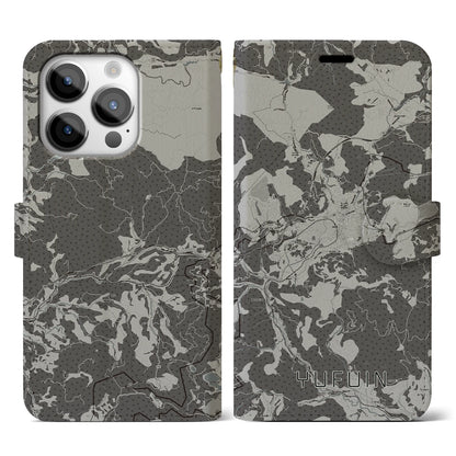 【湯布院（大分県）】地図柄iPhoneケース（手帳タイプ）モノトーン・iPhone 14 Pro 用