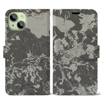 【湯布院（大分県）】地図柄iPhoneケース（手帳タイプ）モノトーン・iPhone 15 用