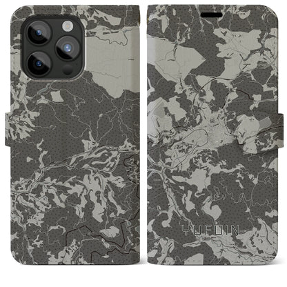 【湯布院（大分県）】地図柄iPhoneケース（手帳タイプ）モノトーン・iPhone 15 Pro Max 用