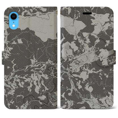 【湯布院（大分県）】地図柄iPhoneケース（手帳タイプ）モノトーン・iPhone XR 用