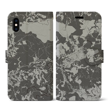 【湯布院（大分県）】地図柄iPhoneケース（手帳タイプ）モノトーン・iPhone XS / X 用