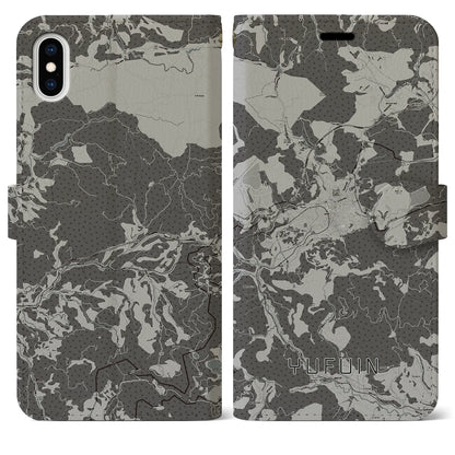 【湯布院（大分県）】地図柄iPhoneケース（手帳タイプ）モノトーン・iPhone XS Max 用