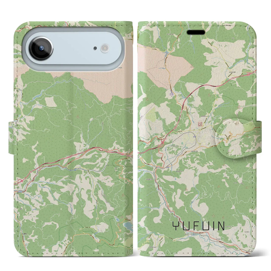 【湯布院(大分県)】地図柄iPhoneケース(手帳タイプ)モノトーン・iPhone 17 Pro Max 用