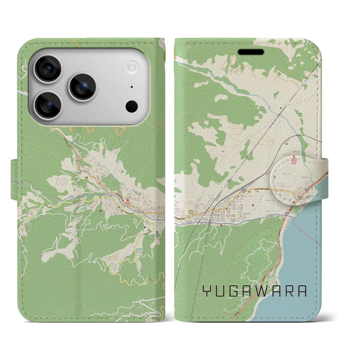 【湯河原（神奈川県）】地図柄iPhoneケース（手帳タイプ）ナチュラル・iPhone 17 Pro Max 用