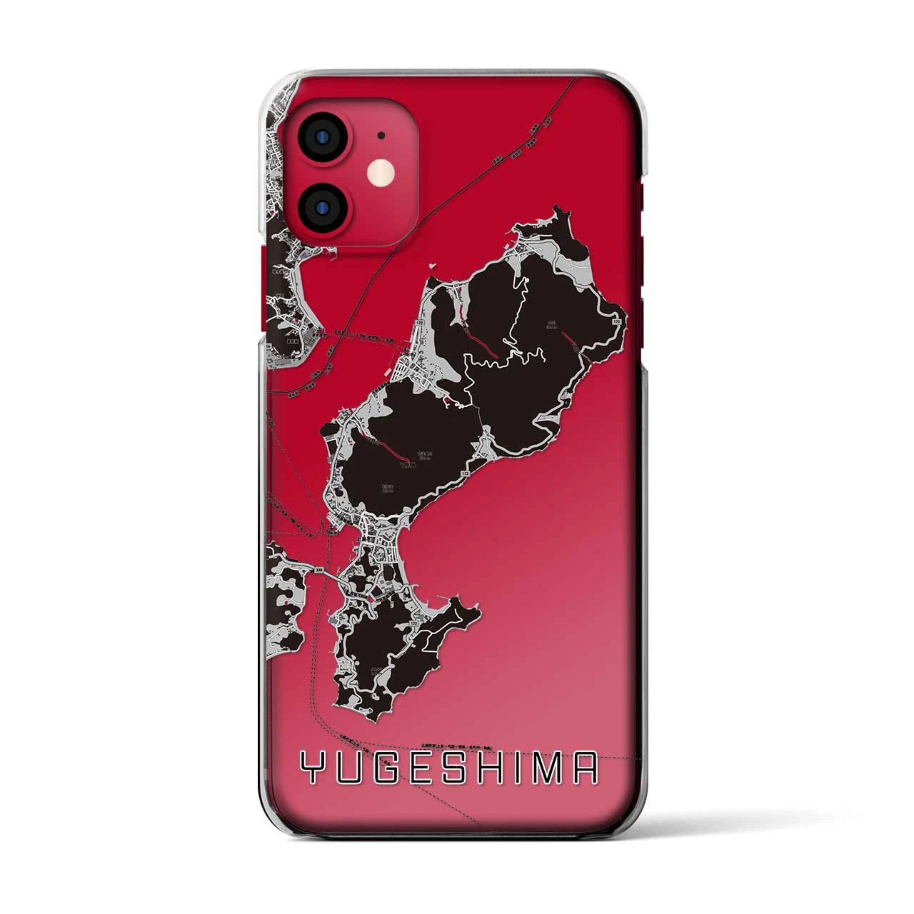 【弓削島（愛媛県）】地図柄iPhoneケース（クリアタイプ）モノトーン・iPhone 11 用