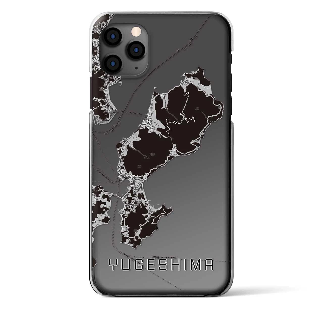 【弓削島（愛媛県）】地図柄iPhoneケース（クリアタイプ）モノトーン・iPhone 11 Pro Max 用