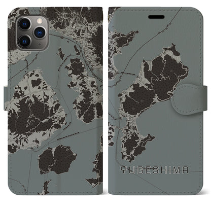 【弓削島（愛媛県）】地図柄iPhoneケース（手帳タイプ）モノトーン・iPhone 11 Pro Max 用