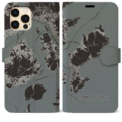 【弓削島（愛媛県）】地図柄iPhoneケース（手帳タイプ）モノトーン・iPhone 12 Pro Max 用