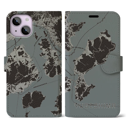 【弓削島（愛媛県）】地図柄iPhoneケース（手帳タイプ）モノトーン・iPhone 14 用