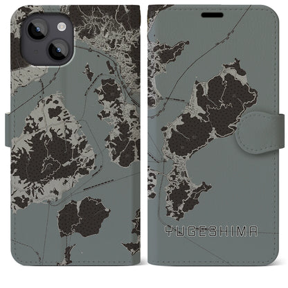 【弓削島（愛媛県）】地図柄iPhoneケース（手帳タイプ）モノトーン・iPhone 14 Plus 用
