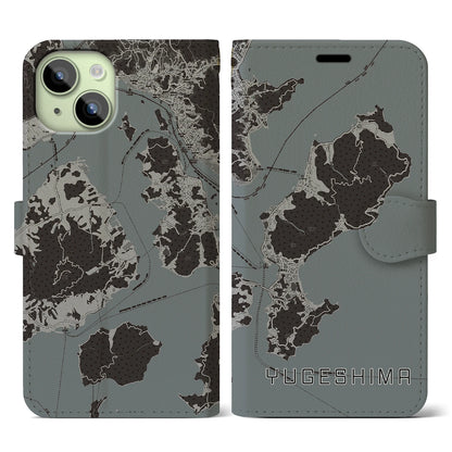 【弓削島（愛媛県）】地図柄iPhoneケース（手帳タイプ）モノトーン・iPhone 15 用