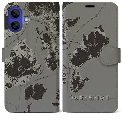 【弓削島（愛媛県）】地図柄iPhoneケース（手帳タイプ）モノトーン・iPhone 16 Pro Max 用