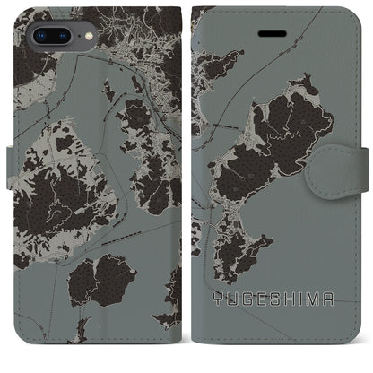 【弓削島（愛媛県）】地図柄iPhoneケース（手帳タイプ）モノトーン・iPhone 8Plus /7Plus / 6sPlus / 6Plus 用