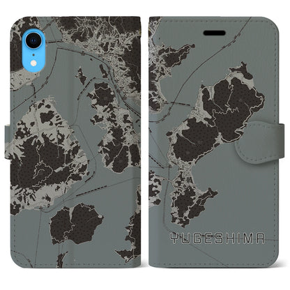 【弓削島（愛媛県）】地図柄iPhoneケース（手帳タイプ）モノトーン・iPhone XR 用