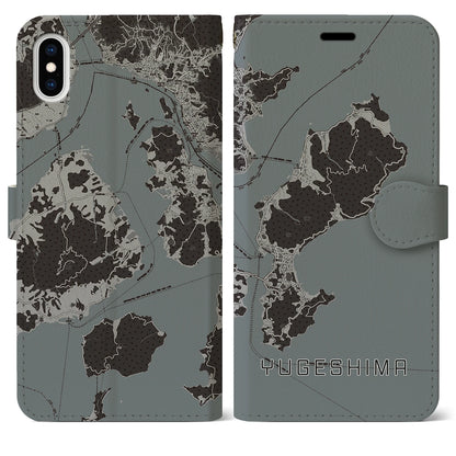 【弓削島（愛媛県）】地図柄iPhoneケース（手帳タイプ）モノトーン・iPhone XS Max 用