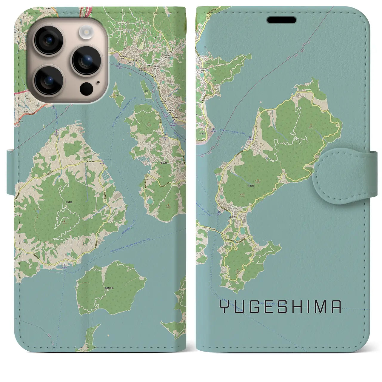 【弓削島（愛媛県）】地図柄iPhoneケース（手帳タイプ）ナチュラル・iPhone 16 Plus 用