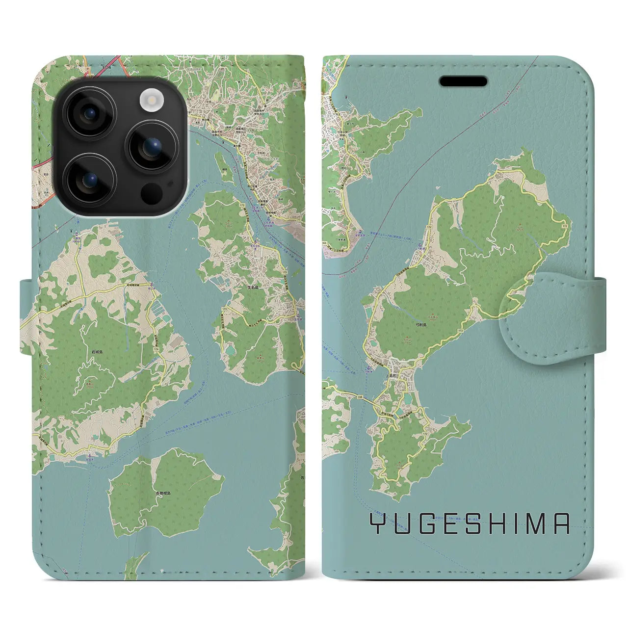 【弓削島（愛媛県）】地図柄iPhoneケース（手帳タイプ）ナチュラル・iPhone 16 用