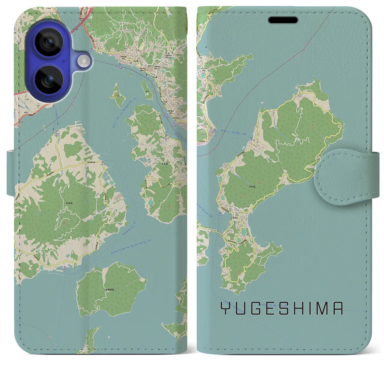 【弓削島（愛媛県）】地図柄iPhoneケース（手帳タイプ）ナチュラル・iPhone 16 Pro Max 用