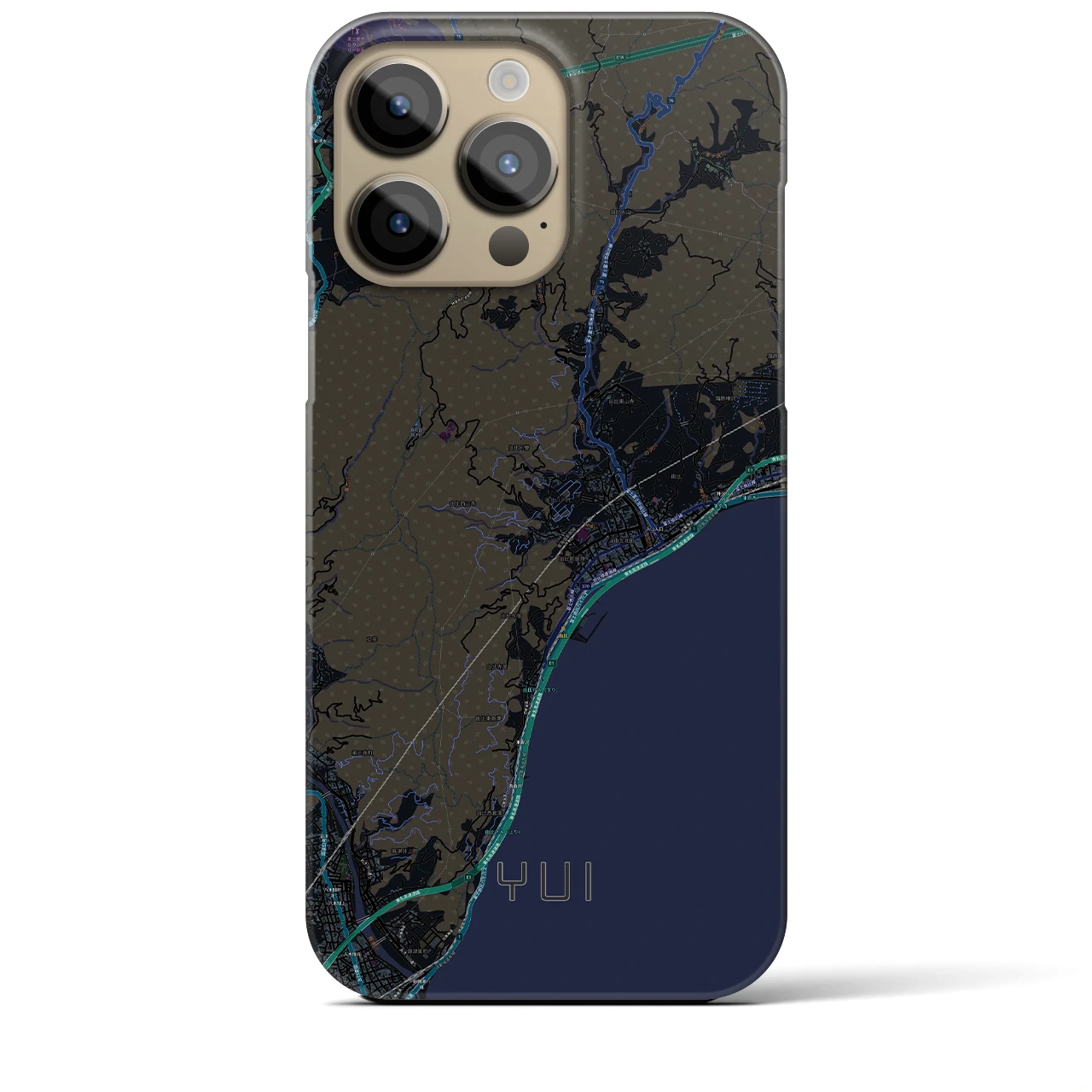 【由比（静岡県）】地図柄iPhoneケース（バックカバータイプ）ブラック・iPhone 14 Pro Max 用