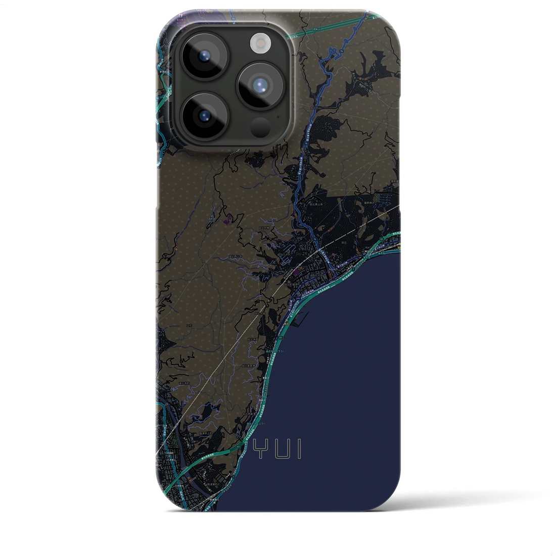 【由比（静岡県）】地図柄iPhoneケース（バックカバータイプ）ブラック・iPhone 15 Pro Max 用