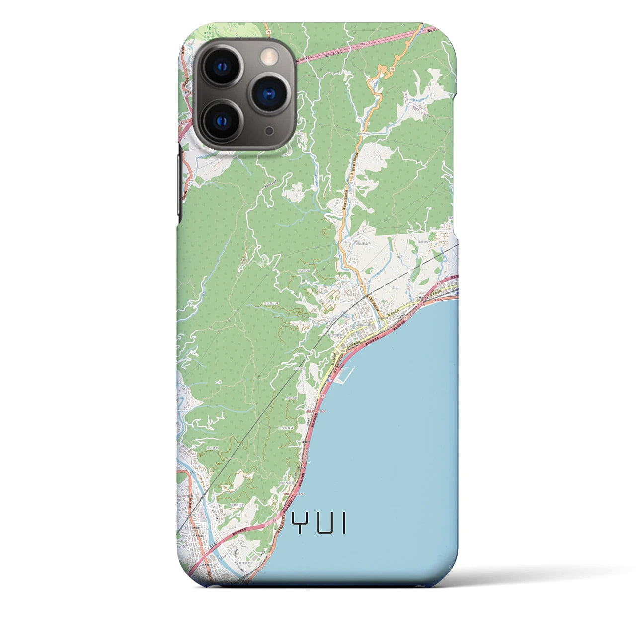 【由比（静岡県）】地図柄iPhoneケース（バックカバータイプ）ナチュラル・iPhone 11 Pro Max 用