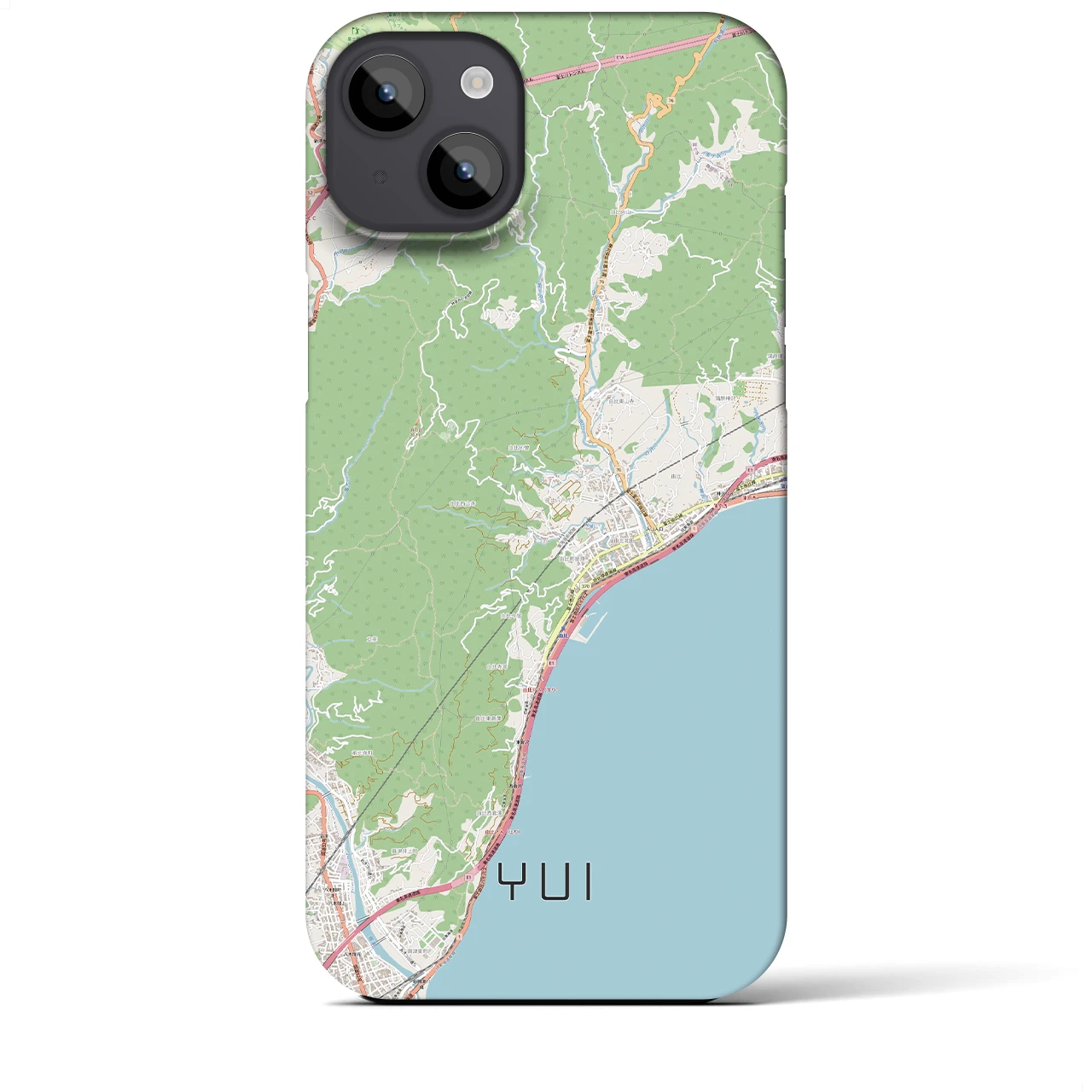 【由比（静岡県）】地図柄iPhoneケース（バックカバータイプ）ナチュラル・iPhone 14 Plus 用