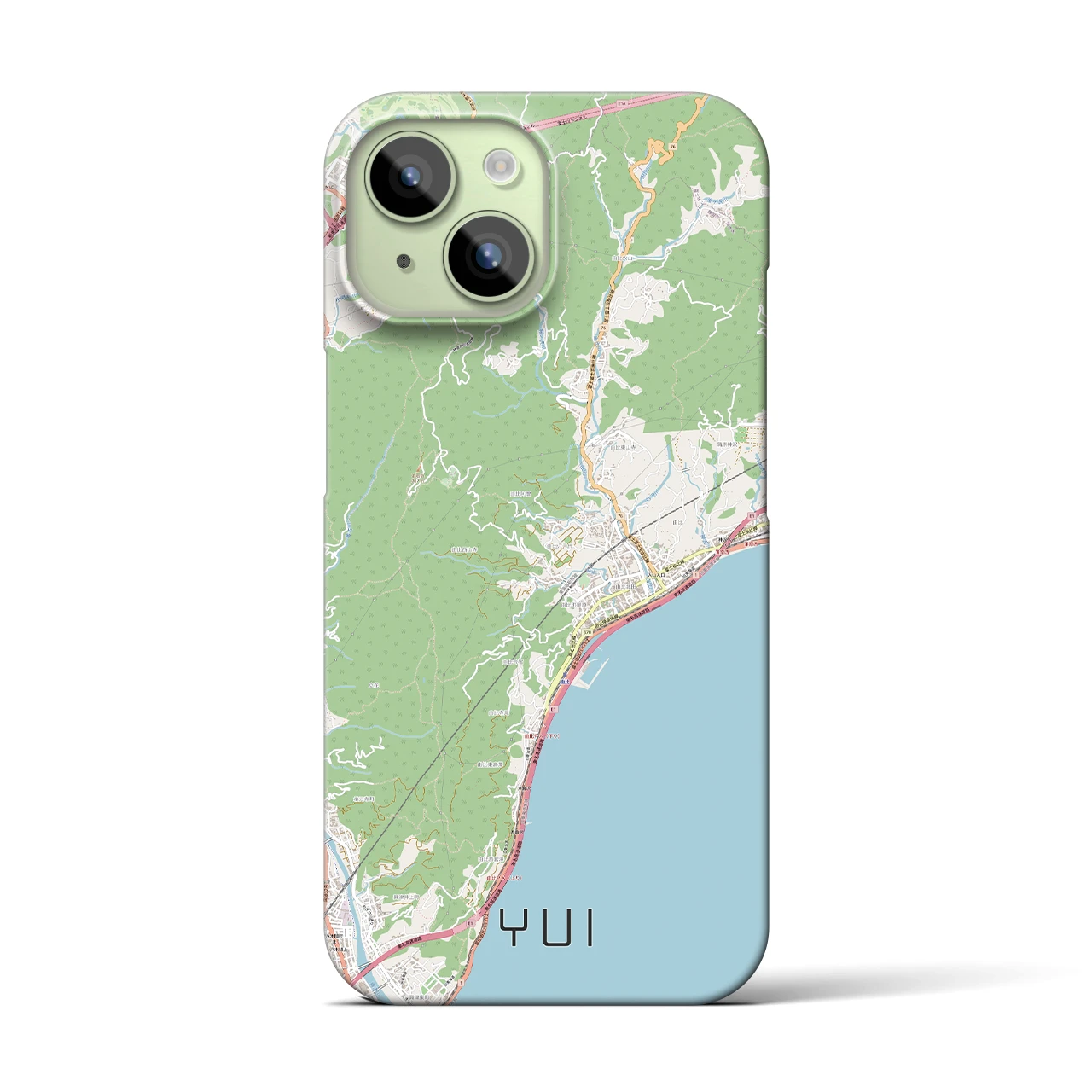 【由比（静岡県）】地図柄iPhoneケース（バックカバータイプ）ナチュラル・iPhone 15 用