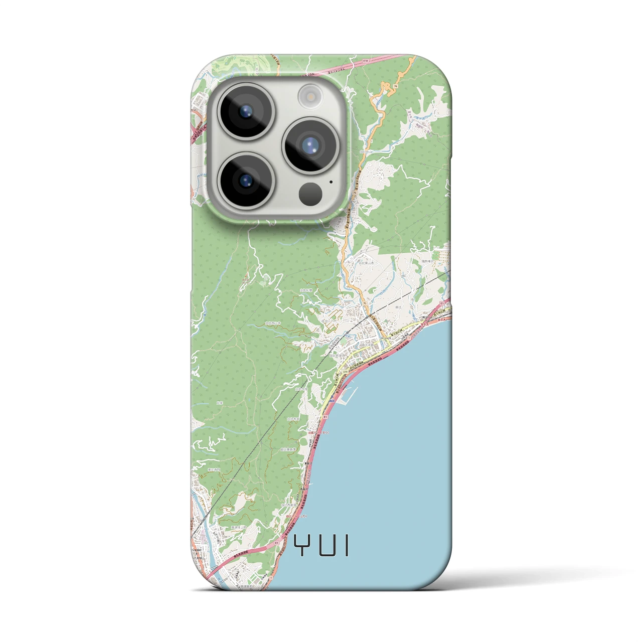 【由比（静岡県）】地図柄iPhoneケース（バックカバータイプ）ナチュラル・iPhone 15 Pro 用