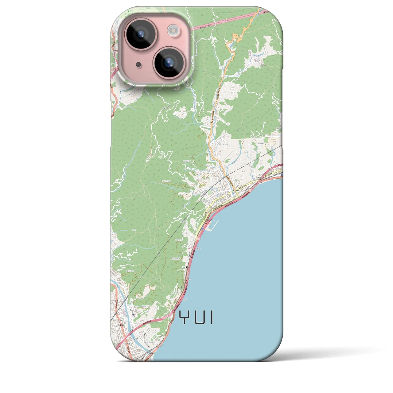 【由比（静岡県）】地図柄iPhoneケース（バックカバータイプ）ナチュラル・iPhone 15 Plus 用