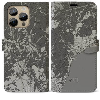 【由比（静岡県）】地図柄iPhoneケース（手帳タイプ）モノトーン・iPhone 14 Pro Max 用