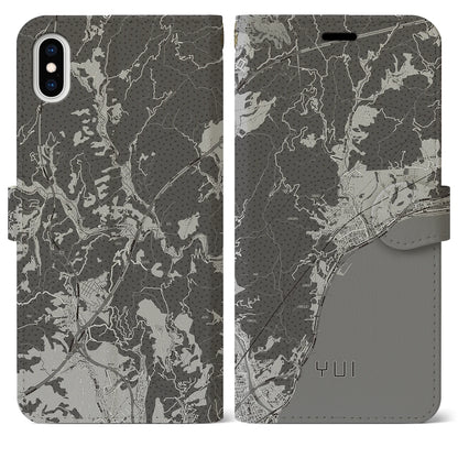 【由比（静岡県）】地図柄iPhoneケース（手帳タイプ）モノトーン・iPhone XS Max 用