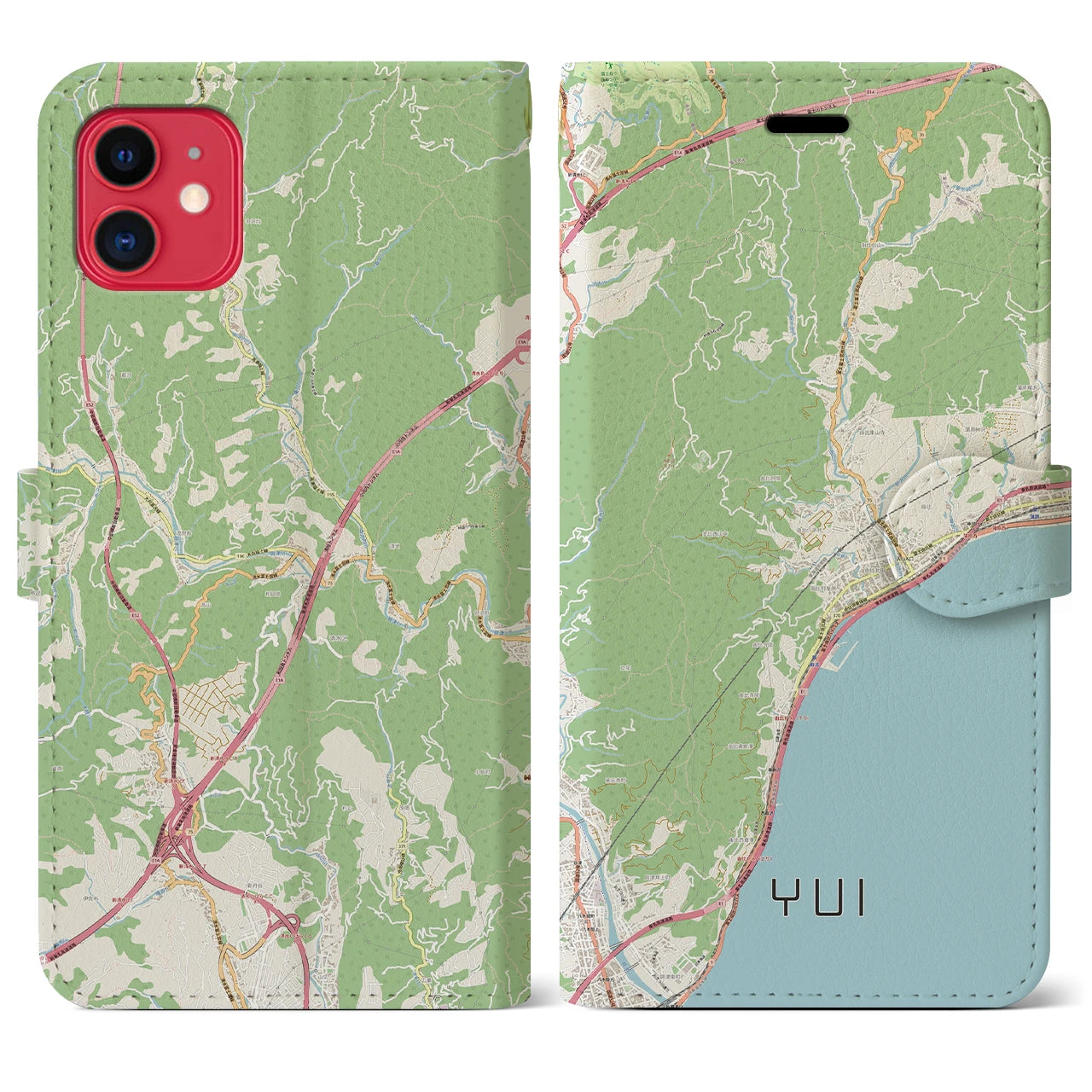 【由比（静岡県）】地図柄iPhoneケース（手帳タイプ）ナチュラル・iPhone 11 用