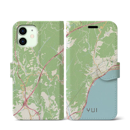【由比（静岡県）】地図柄iPhoneケース（手帳タイプ）ナチュラル・iPhone 12 mini 用