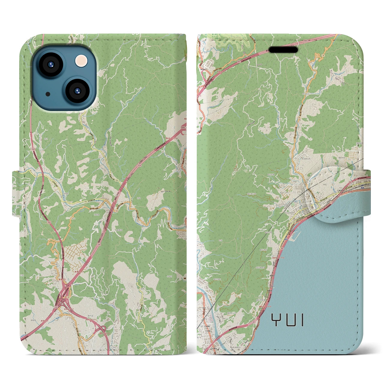 【由比（静岡県）】地図柄iPhoneケース（手帳タイプ）ナチュラル・iPhone 13 用