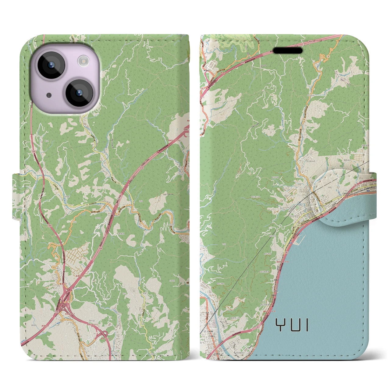 【由比（静岡県）】地図柄iPhoneケース（手帳タイプ）ナチュラル・iPhone 14 用