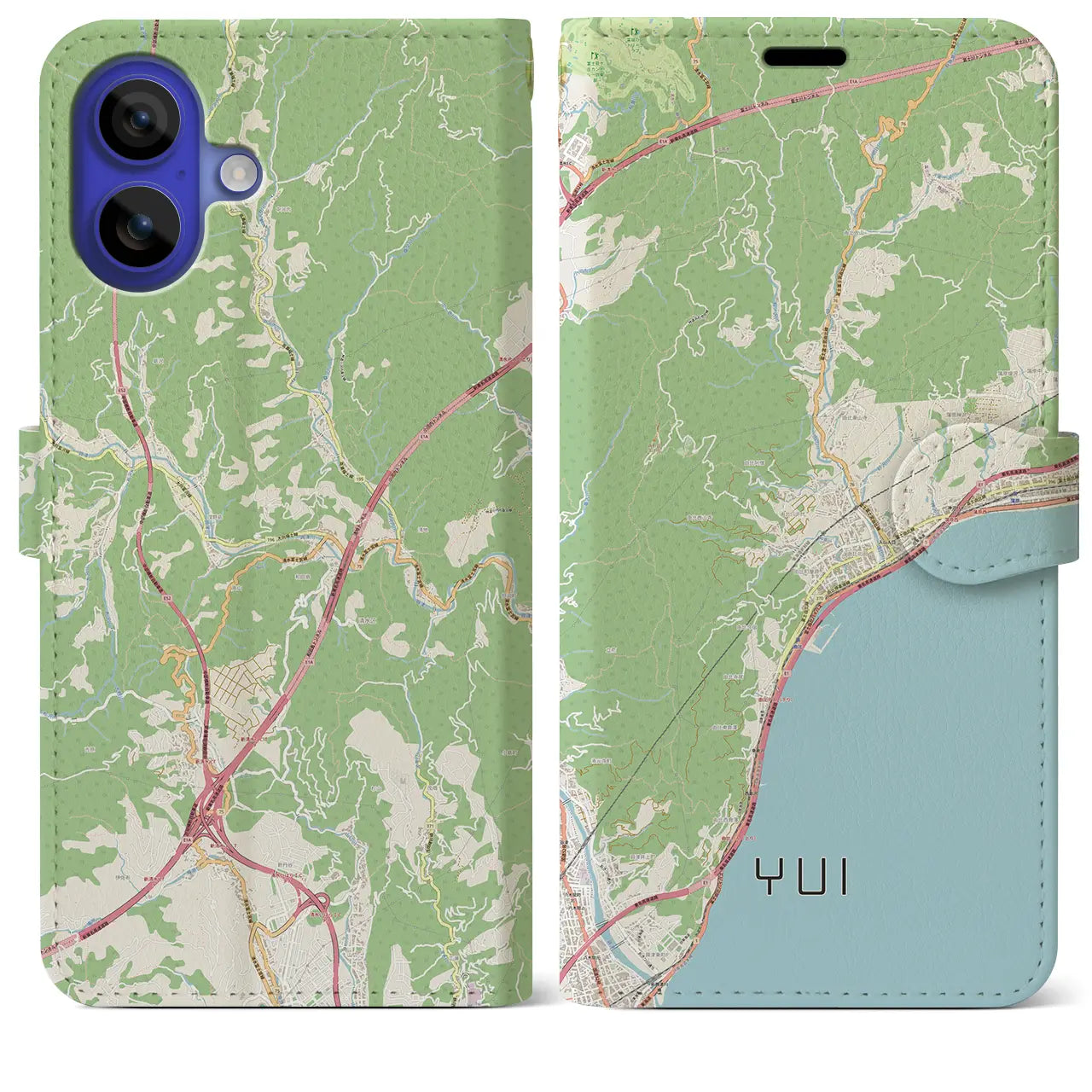 【由比（静岡県）】地図柄iPhoneケース（手帳タイプ）ナチュラル・iPhone 16 Pro Max 用