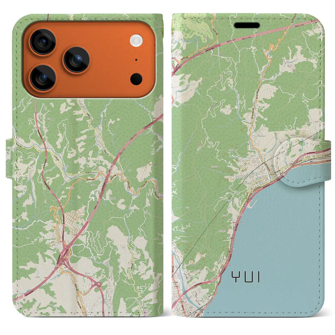 【由比（静岡県）】地図柄iPhoneケース（手帳タイプ）モノトーン・iPhone 17 Pro Max 用