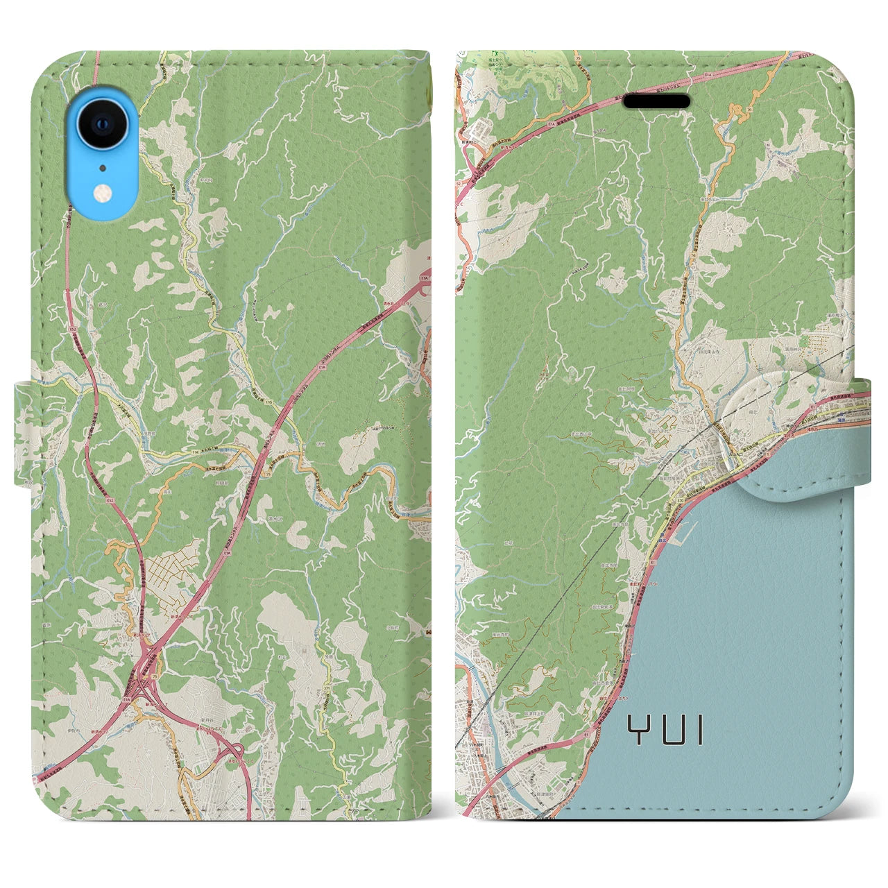 【由比（静岡県）】地図柄iPhoneケース（手帳タイプ）ナチュラル・iPhone XR 用