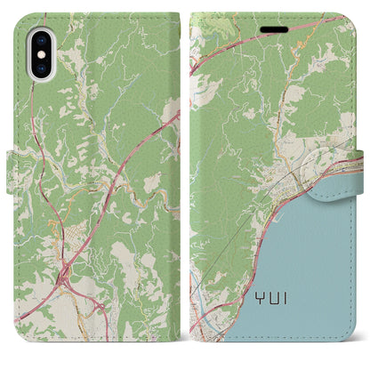 【由比（静岡県）】地図柄iPhoneケース（手帳タイプ）ナチュラル・iPhone XS Max 用