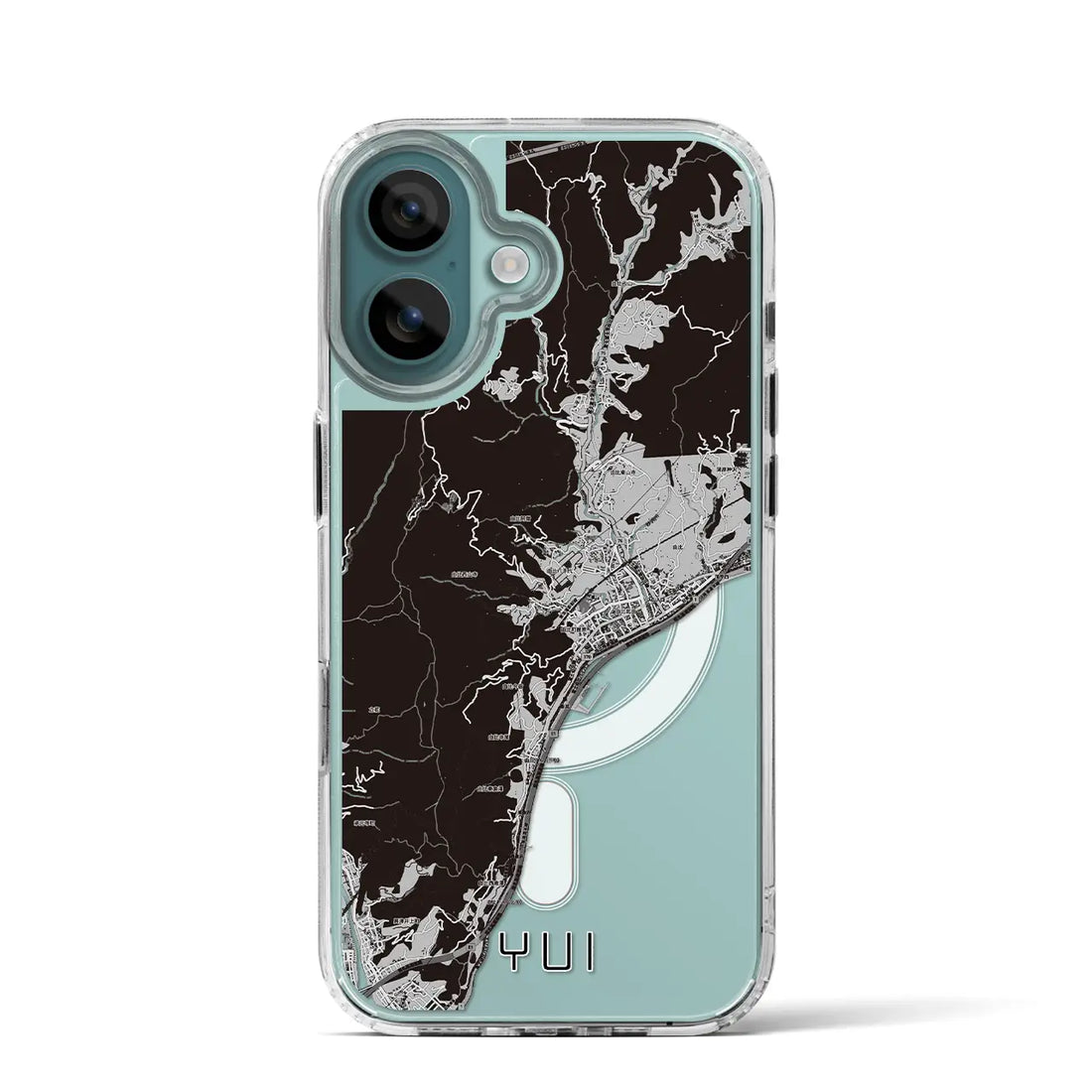 【由比（静岡県）】地図柄iPhoneケース（MagSafeタイプ）モノトーン・iPhone 16 Pro 用