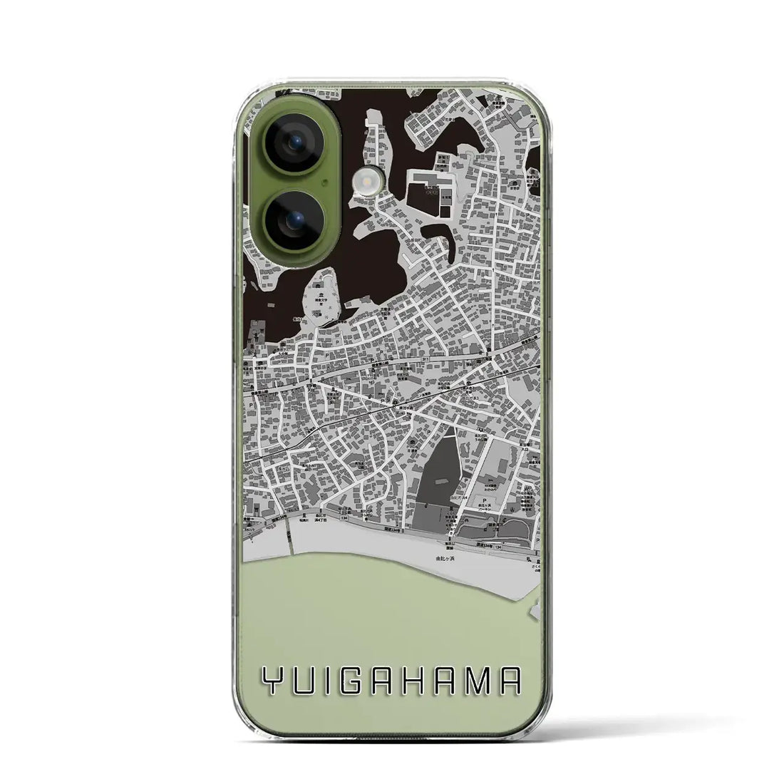 【由比ヶ浜（神奈川県）】地図柄iPhoneケース（クリアタイプ）モノトーン・iPhone 17 Pro Max 用