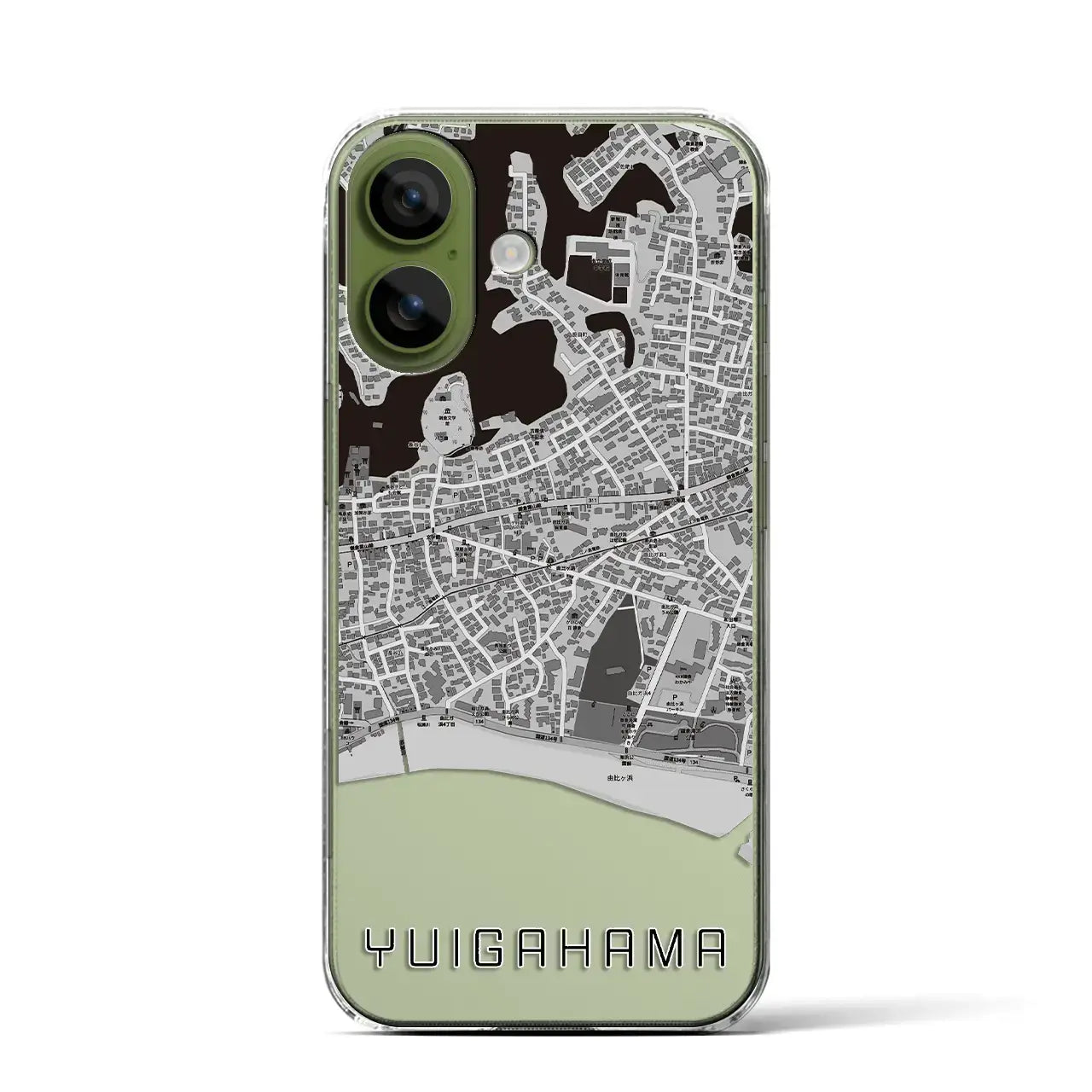 【由比ヶ浜（神奈川県）】地図柄iPhoneケース（クリアタイプ）モノトーン・iPhone 17 Pro Max 用