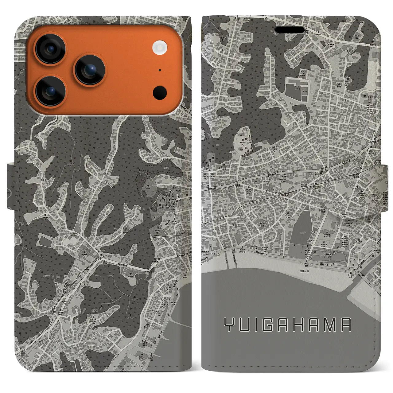 【由比ヶ浜（神奈川県）】地図柄iPhoneケース（手帳タイプ）