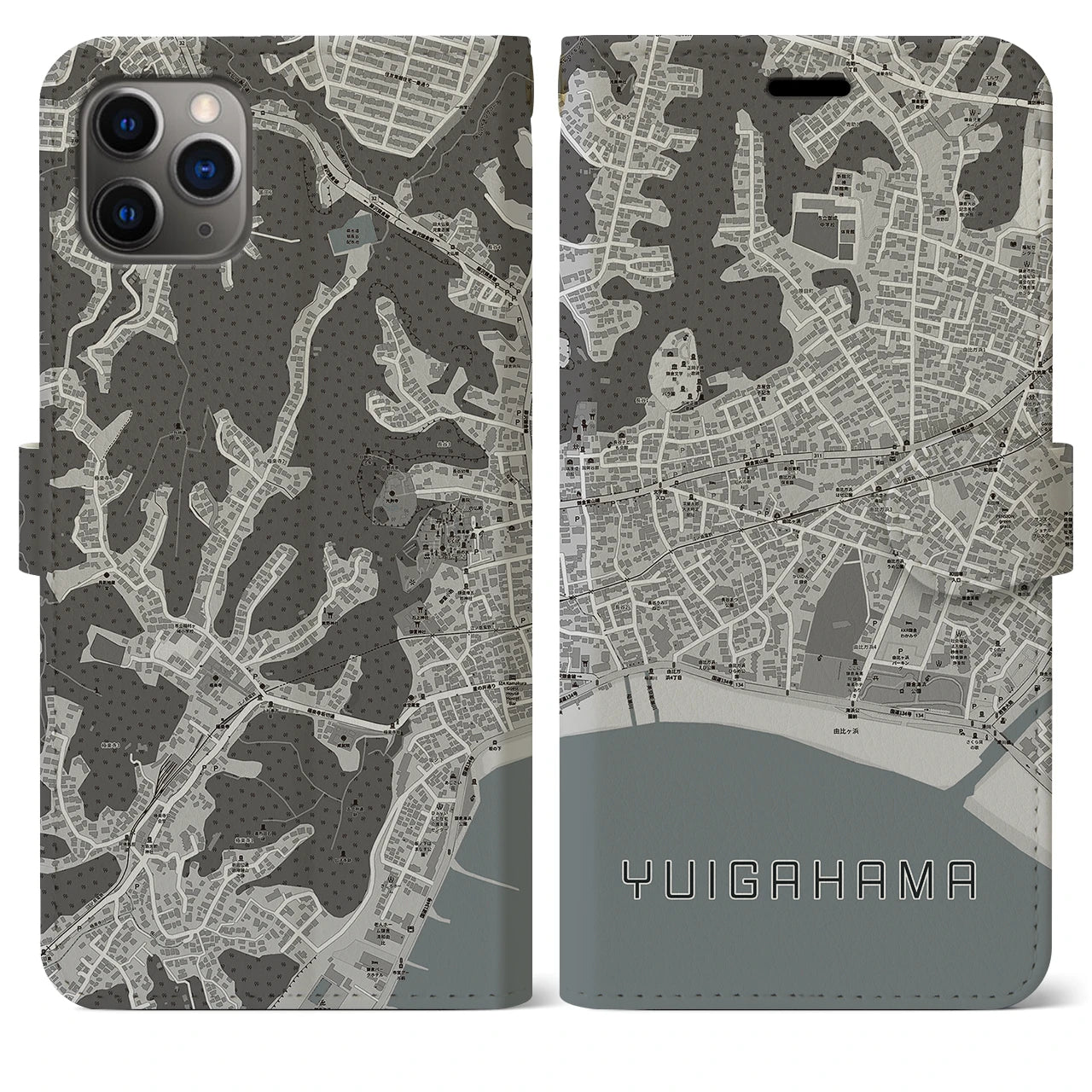 【由比ヶ浜（神奈川県）】地図柄iPhoneケース（手帳タイプ）