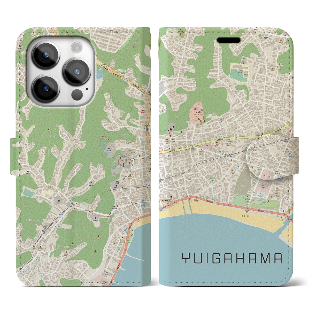 【由比ヶ浜（神奈川県）】地図柄iPhoneケース（手帳タイプ）
