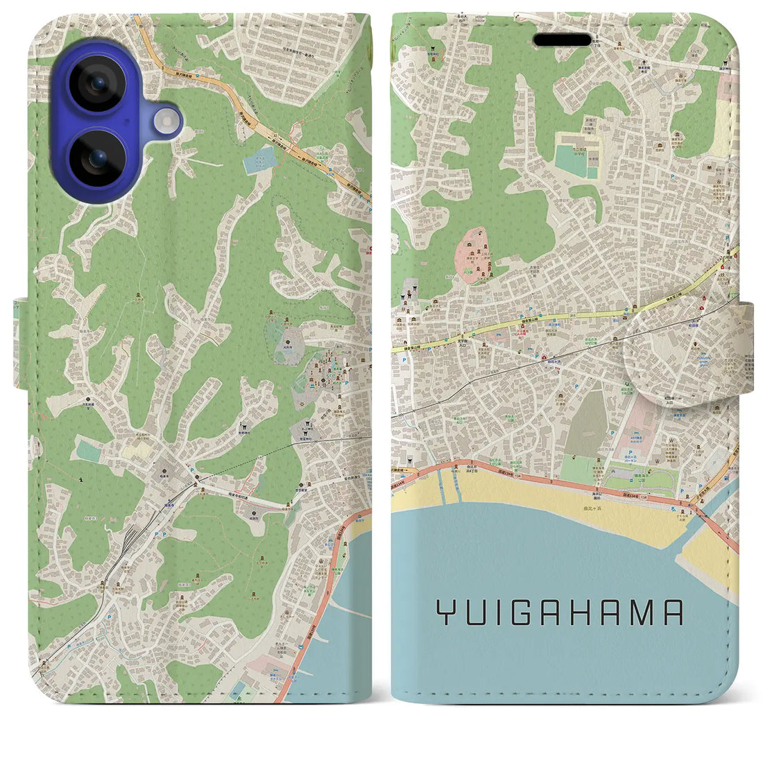 【由比ヶ浜(神奈川県)】地図柄iPhoneケース(手帳タイプ)ナチュラル・iPhone 16 Pro Max 用