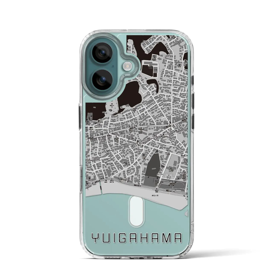 【由比ヶ浜(神奈川県)】地図柄iPhoneケース(MagSafeタイプ)モノトーン・iPhone 16 Pro 用